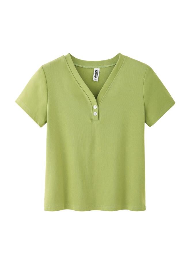 Elegant Short Lace-up Top Korean Style New Women's Clothing Summer Fashion Round Neck Loose Solid Color Short Sleeve T-shirt