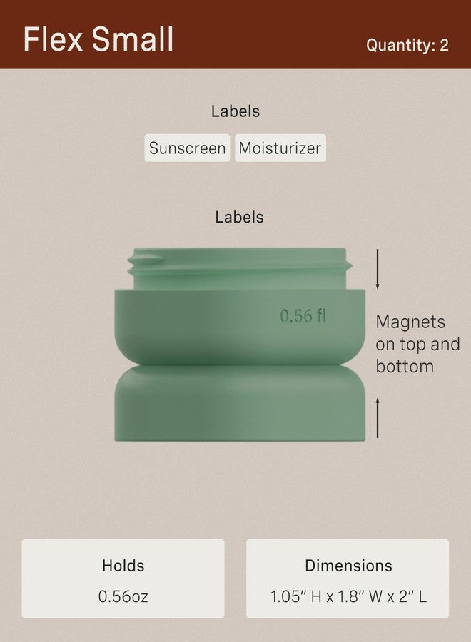 Cadence Travel Containers - Core Skincare Set - Magnetic Travel Capsules - 2 Small (0.56oz) & 3 Medium Capsules (1.32oz) with Cleanser, Moisturizer, Serum, Makeup Remover & Sun-Icon Label - Evergreen - Image 4