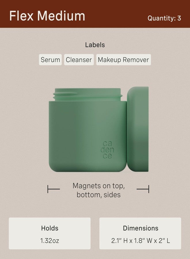 Cadence Travel Containers - Core Skincare Set - Magnetic Travel Capsules - 2 Small (0.56oz) & 3 Medium Capsules (1.32oz) with Cleanser, Moisturizer, Serum, Makeup Remover & Sun-Icon Label - Evergreen - Image 3