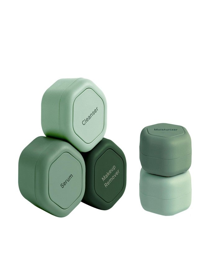 Cadence Travel Containers - Core Skincare Set - Magnetic Travel Capsules - 2 Small (0.56oz) & 3 Medium Capsules (1.32oz) with Cleanser, Moisturizer, Serum, Makeup Remover & Sun-Icon Label - Evergreen - Image 1