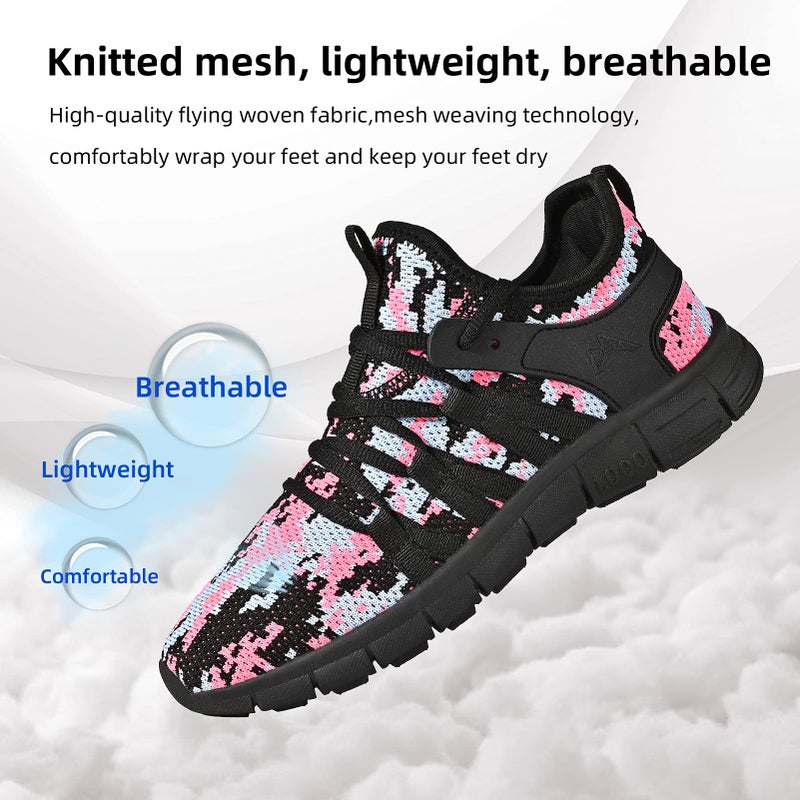 AOE Womens Fashion Running Walking Shoes Ultra Lightweight Breathable Mesh Tennis Shoes Non Slip Athletic Workout Gym Sneakers Camouflage Black 9women / 8men - Image 2