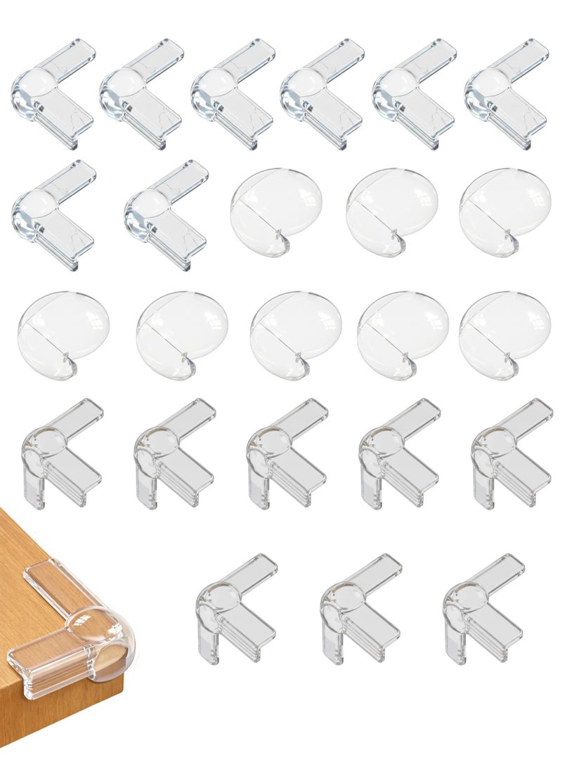 Stova 24-Pack Baby Proofing Corner Protectors - Clear Adhesive Guards Set (8 L-Shape, 8 T-Shape, 8 O-Shape) for Table Edges & Furniture Safety - Transparent Child Bumpers - Image 1