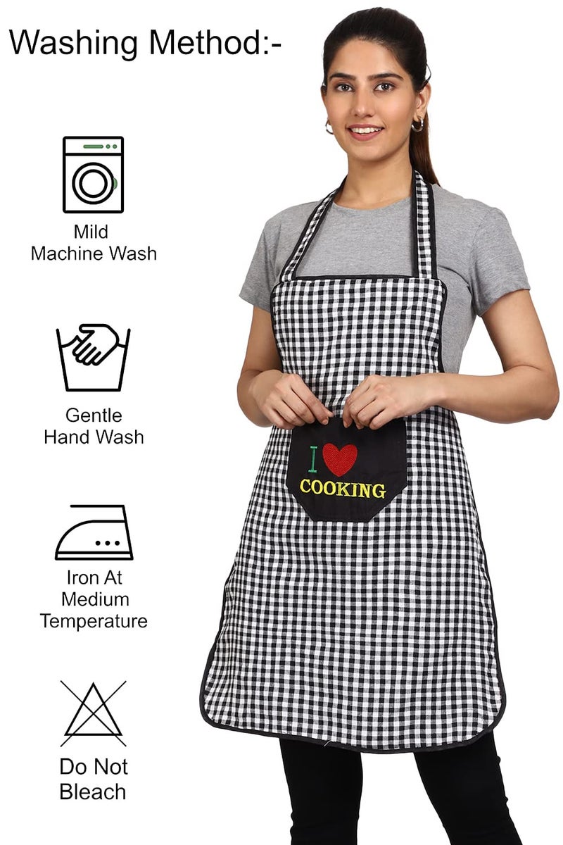 JMi Cotton Checkered Design Waterproof Apron with Multipurpose Front Large Embroidered Pocket Pack of 2 (BLACK MAROON) - Image 3