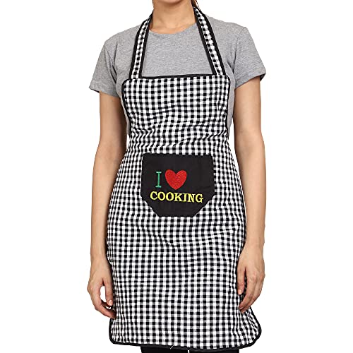 JMi Cotton Checkered Design Waterproof Apron with Multipurpose Front Large Embroidered Pocket Pack of 2 (BLACK MAROON) - Image 4