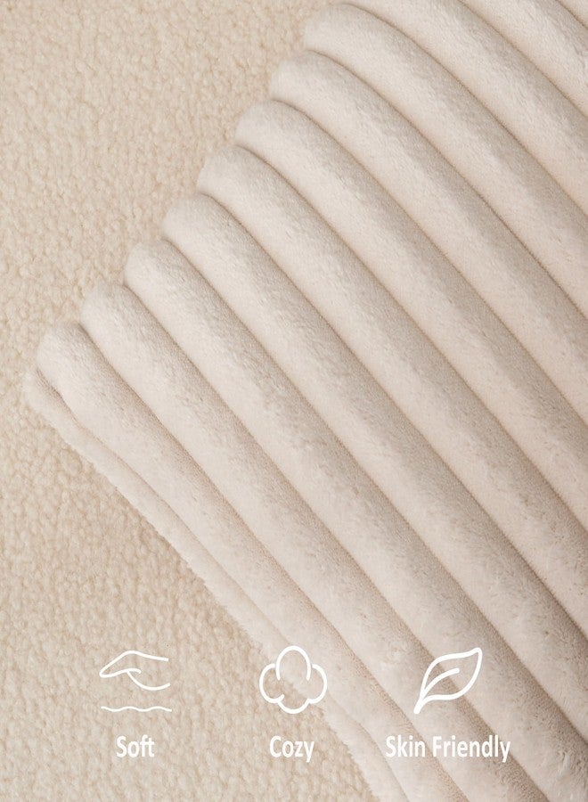 K KEVIN TEXTILE غطاء وسادة قطني من Kevin Textile ناعم من القطيفة بطول 14 × 36 بوصة، عبوة واحدة، غطاء وسادة مستطيل فاخر من الفلانيل المخطط من الفرو الصناعي للأريكة والكرسي والسرير وديكور المنزل، لون بيج - Image 2