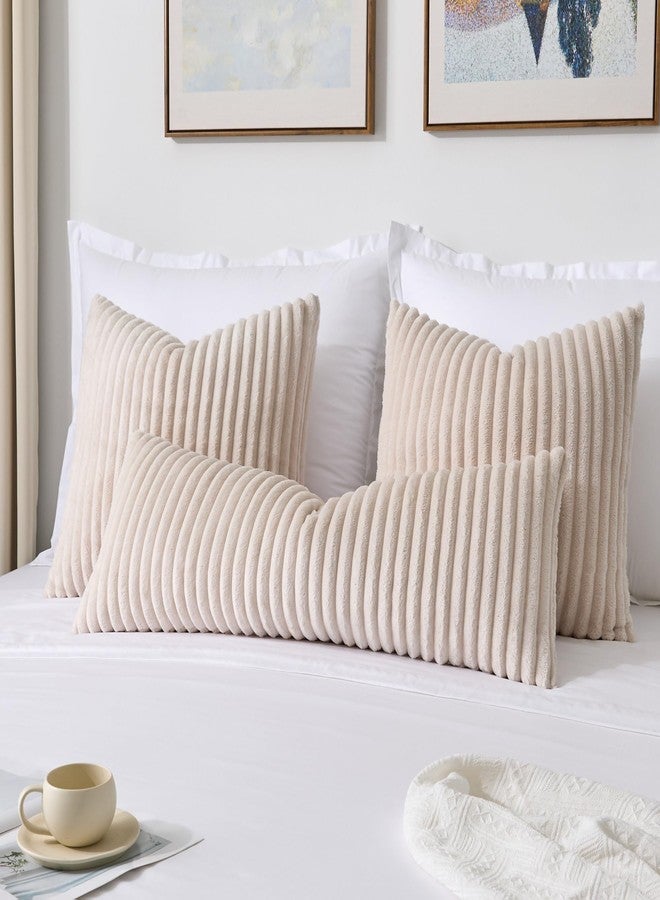 K KEVIN TEXTILE غطاء وسادة قطني من Kevin Textile ناعم من القطيفة بطول 14 × 36 بوصة، عبوة واحدة، غطاء وسادة مستطيل فاخر من الفلانيل المخطط من الفرو الصناعي للأريكة والكرسي والسرير وديكور المنزل، لون بيج - Image 5