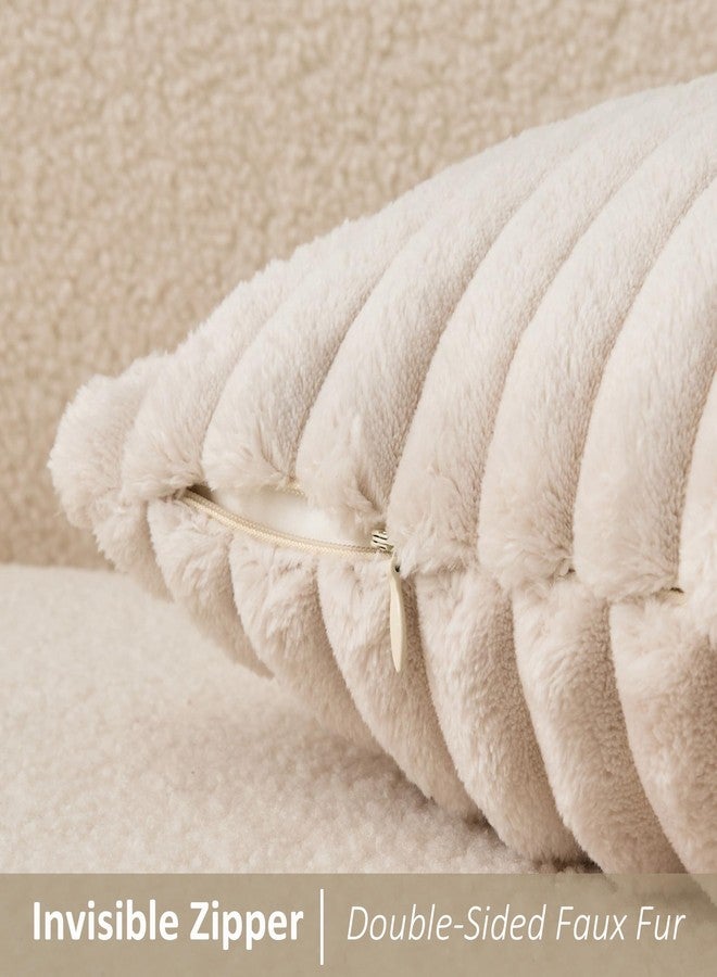 K KEVIN TEXTILE غطاء وسادة قطني من Kevin Textile ناعم من القطيفة بطول 14 × 36 بوصة، عبوة واحدة، غطاء وسادة مستطيل فاخر من الفلانيل المخطط من الفرو الصناعي للأريكة والكرسي والسرير وديكور المنزل، لون بيج - Image 3