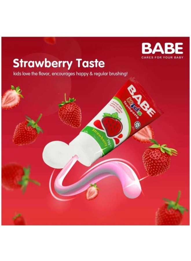 Babe Kids Toothpaste 75g with Brush – Strawberry Flavor, Sugar-Free, Non-Fluoride Toothpaste for Children - Image 3