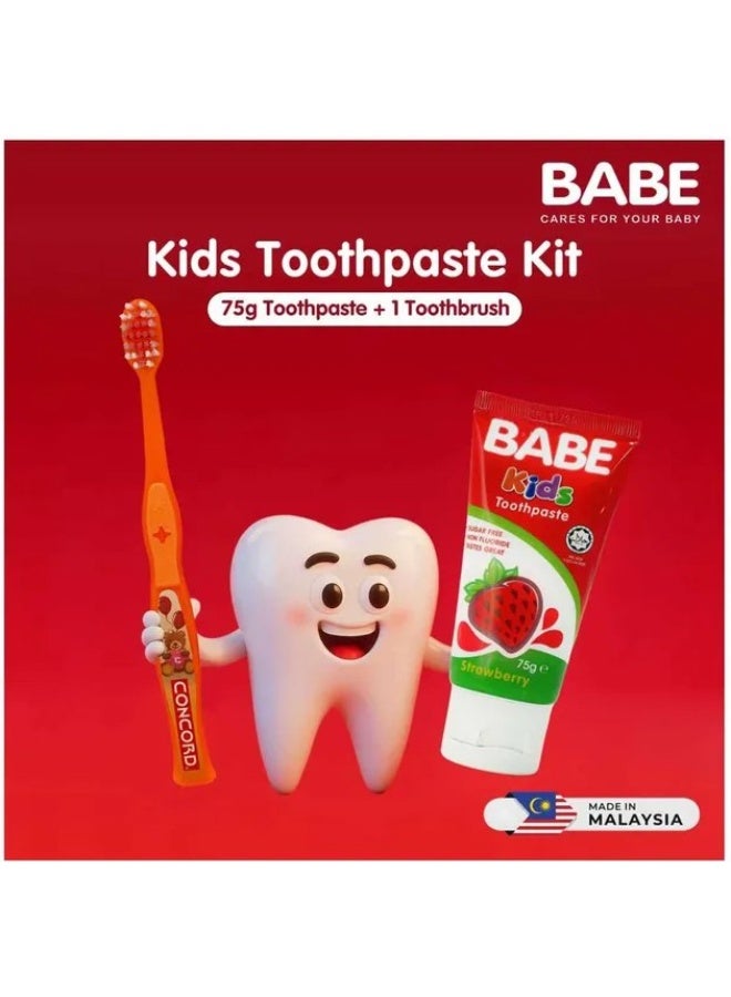 Babe Kids Toothpaste 75g with Brush – Strawberry Flavor, Sugar-Free, Non-Fluoride Toothpaste for Children - Image 2
