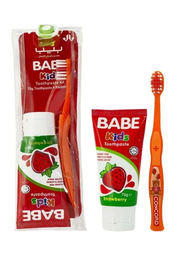 Babe Kids Toothpaste 75g with Brush – Strawberry Flavor, Sugar-Free, Non-Fluoride Toothpaste for Children - Image 1