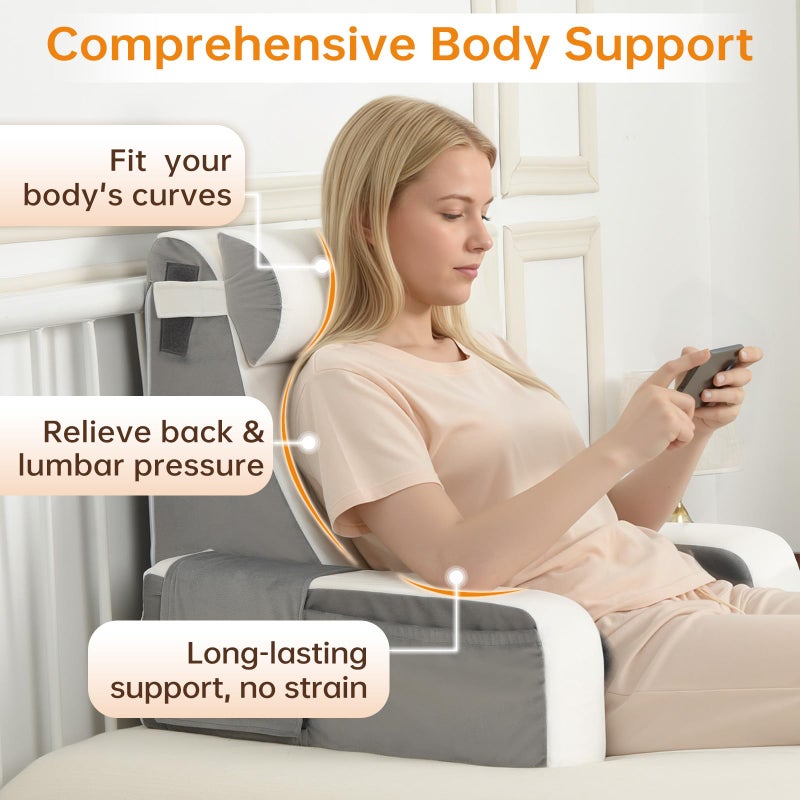 Vekkia 21" Reading Pillow for Sitting in Bed â€“ 60Â° Ergonomic Wedge Back Pillow, XL Side Pockets, Support Chair for TV, Gaming, Working, Nursing, Recovery in Bed, Floor, Dorm, Great Gift Idea - Image 3