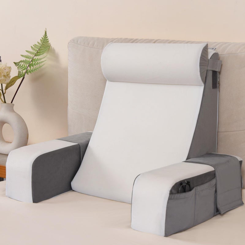 Vekkia 21" Reading Pillow for Sitting in Bed â€“ 60Â° Ergonomic Wedge Back Pillow, XL Side Pockets, Support Chair for TV, Gaming, Working, Nursing, Recovery in Bed, Floor, Dorm, Great Gift Idea - Image 1
