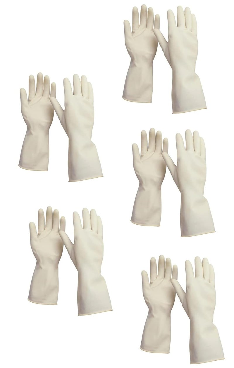 Ekon Ekon COMBO OF 5 LATEX NON SLIP MULTIPURPOSE HEAVY DUTY REUSSABLE SAFTY RUBBER HAND GLOVES FOR CHEMICAL RESISTANCE PROTECTIVE LAB GRANDING INDUSTRIAL BUILDING CONSTRUCTION AGRICULTURE WORK MEN WHITE  - Image 1