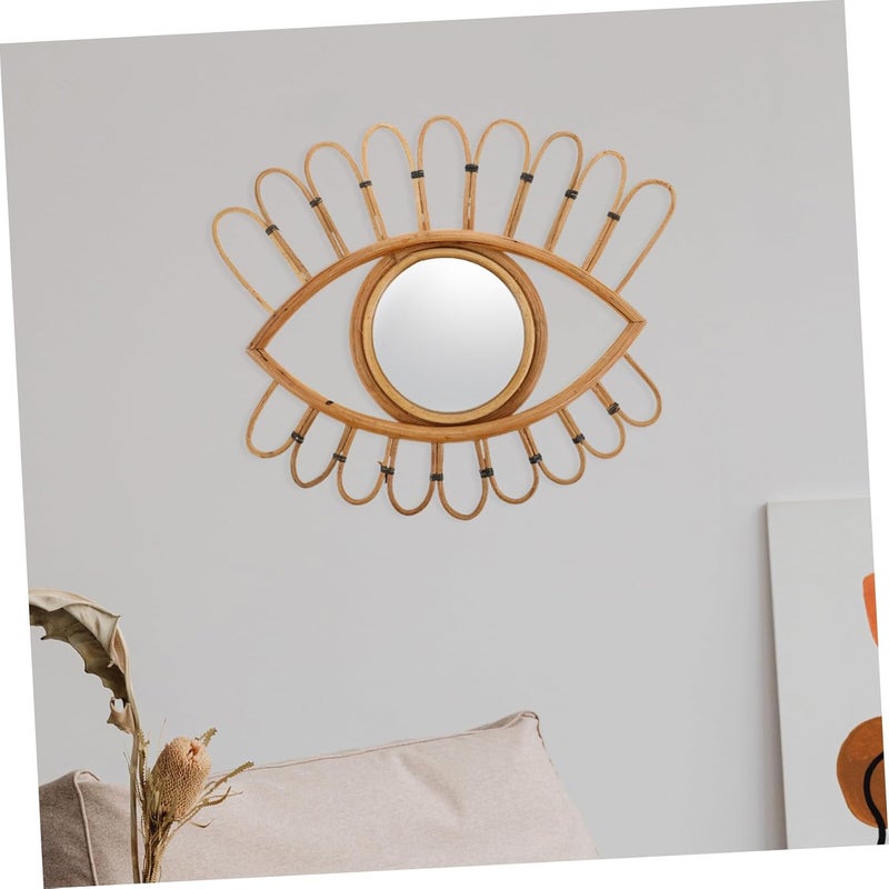 PRETYZOOM Rattan Mirror Wall Decor Vintage Boho Style Handwoven Vanity Mirror for Bathroom Bedroom Entryway - Image 4
