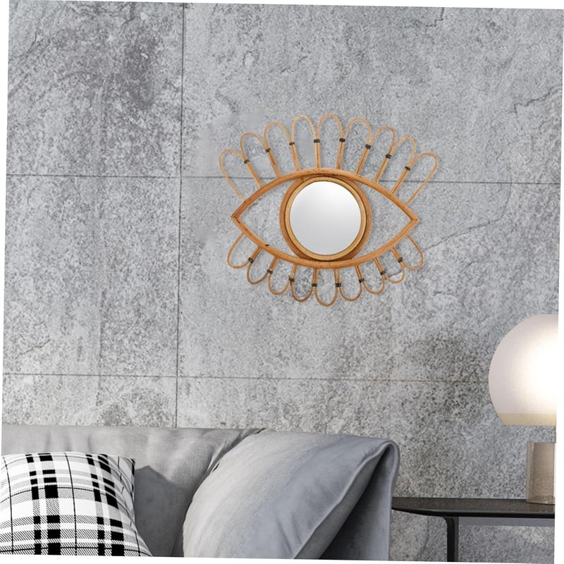 PRETYZOOM Rattan Mirror Wall Decor Vintage Boho Style Handwoven Vanity Mirror for Bathroom Bedroom Entryway - Image 5