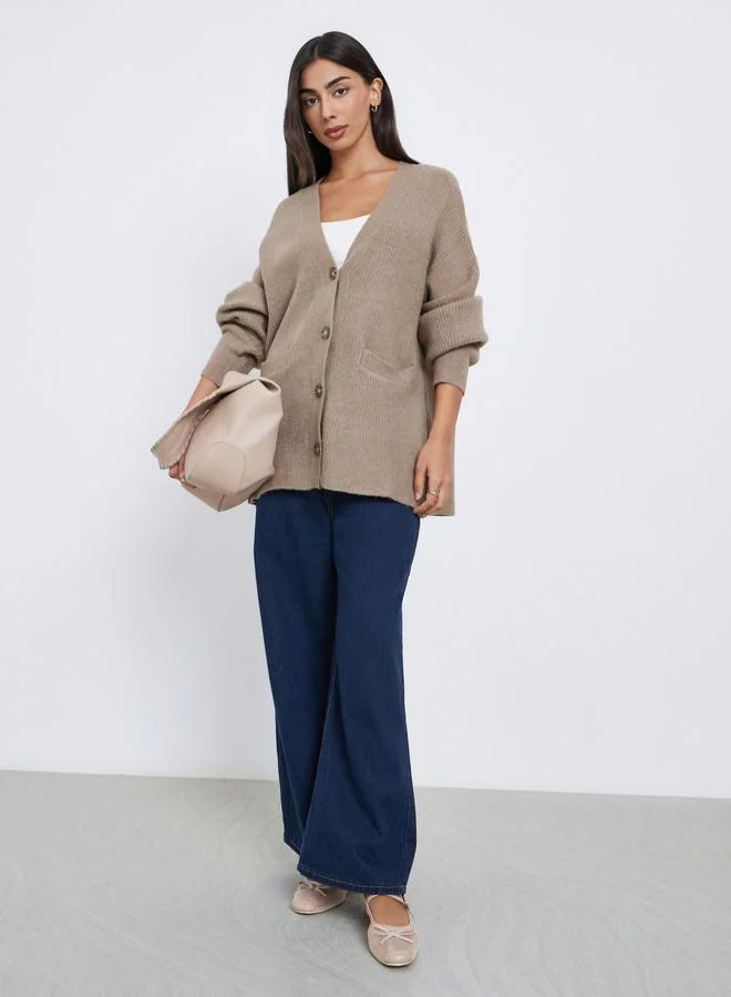 ستايلي كارديجان طويل محبوك مضلع