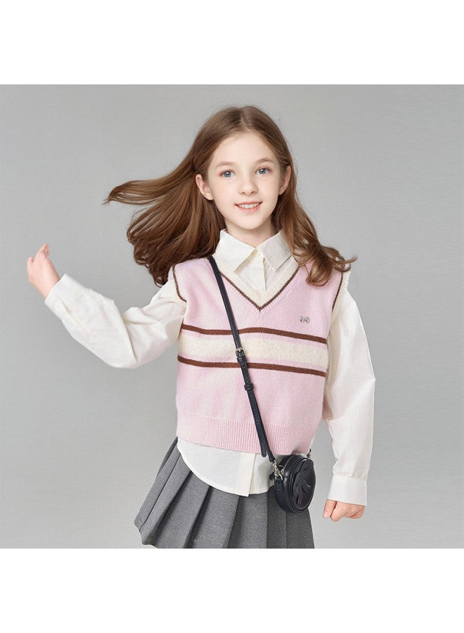DEESHA Preppy Knit Vest + Shirt】2-piece Girls' Spring/autumn Outfit For Ages 2-5, Middle & Big Kids Coordinated Set - Image 2