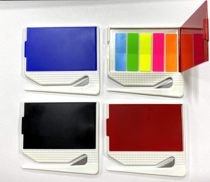 ALAZCO 4pc Letter Opener With 50 Neon Color Sticky Index Tabs Flags Worlds Most Efficient Letter Opener Slitter for Parcels and Letters School Home Office Random Mix or Match Colors