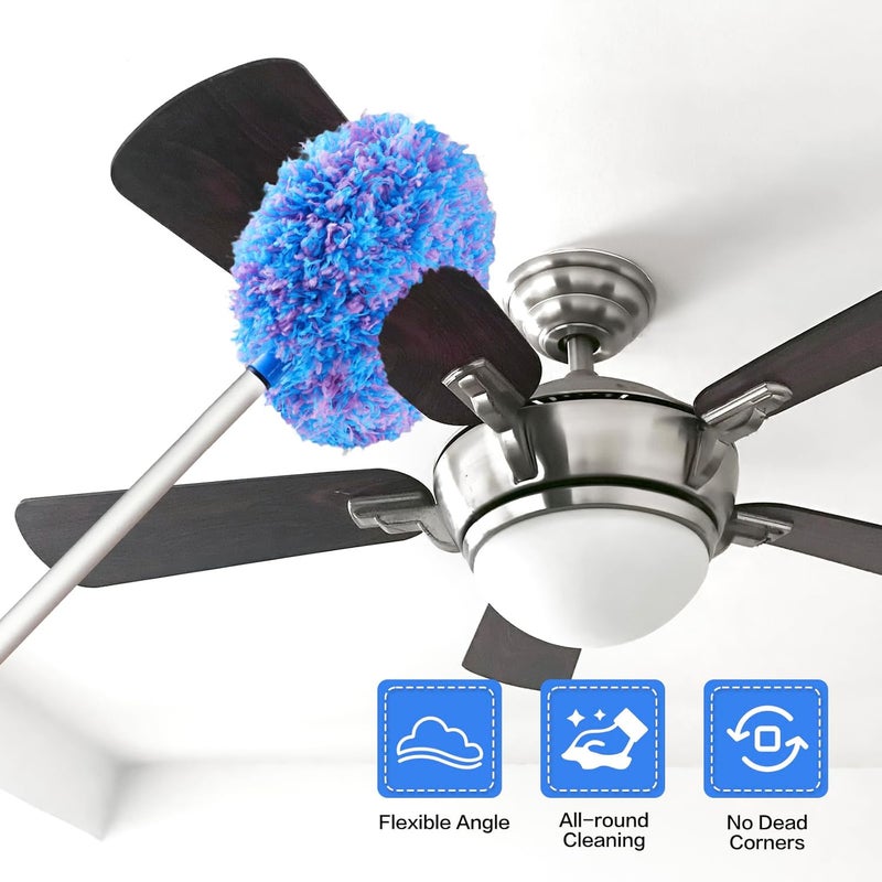Heonay Ceiling Fan Cleaner Duster Reusable Microfiber Ceiling Fan Blade Cleaner Removable Duster with Extension Pole Adjusts 13 to 49.7 Inch for Cleaning Walls Furniture Door Window Top (Blue Pink) - Image 2