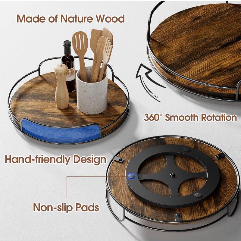 LAMU Lazy Susan Organizer, 12'' Lazy Susan Turntable for Cabinet, Table Top, Kitchen, Countertop, Bathroom, Pantry, Spice Organization, Wooden,1 Pack - Image 3