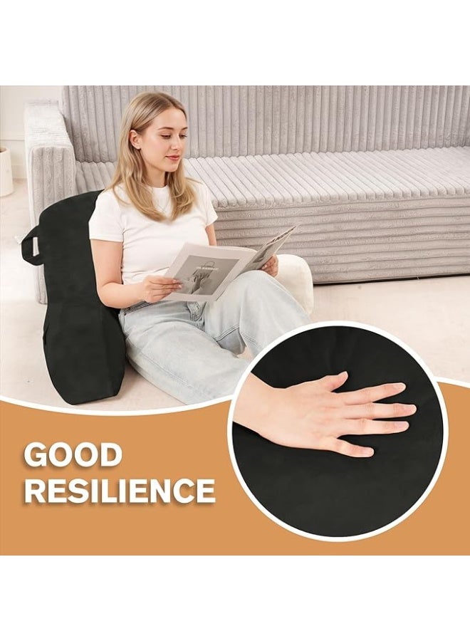 Portable Comfy Reading Pillows for Bed Sitting Up Light Grey , Velvet Back Pillow with Arms & Pockets for Adults, Support Memory Foam Bed Pillow - Image 3