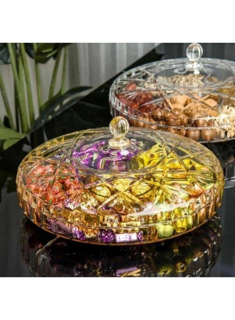 Snack Serving Tray, Appetizer Tray with Lid, 6 Compartments Round Plastic Food Storage Organizer for Dried Fruits, Nuts, Candies, Sweet Cookies, and Fruits (Medium) (Clear White) - Image 4