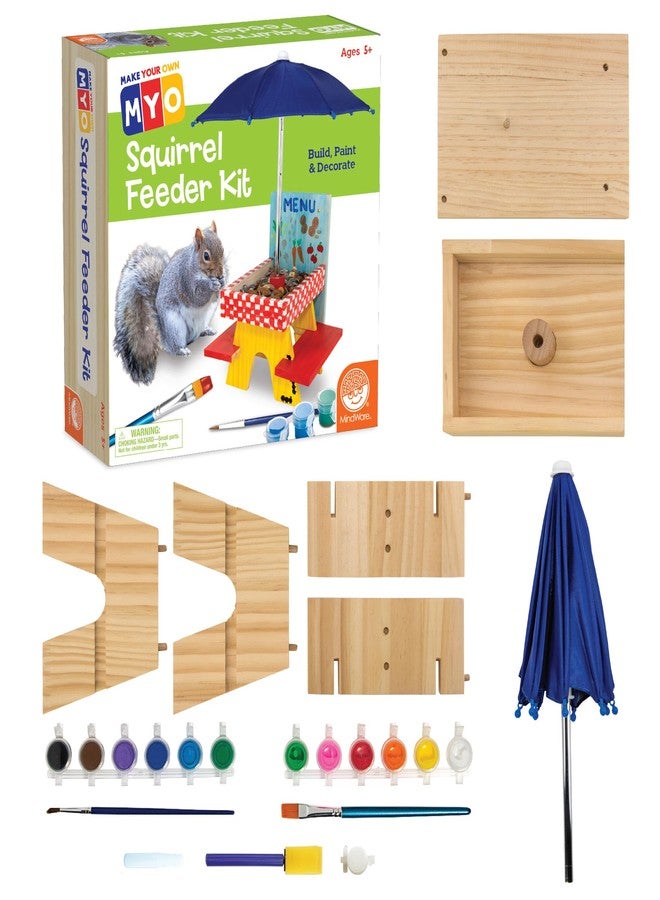 MindWare Make Your Own (MYO) Squirrel Feeder Craft Kit for Kids - Includes Wood Pieces, Paint, Brushes, Instructions and More - Image 1