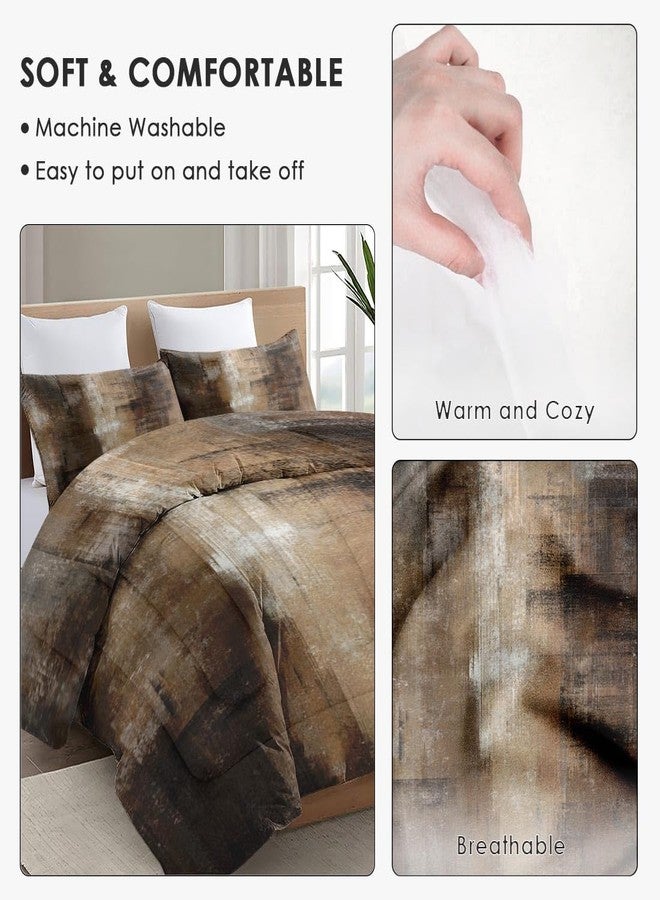 WeCozy Queen Size Comforter Set with 2 Pillowcases, Brown Grey Painting 3 Pcs Bedding for Kids and Adults, Beige Contemporary Soft Comforter Set for Bedroom Bed Decor - Image 5