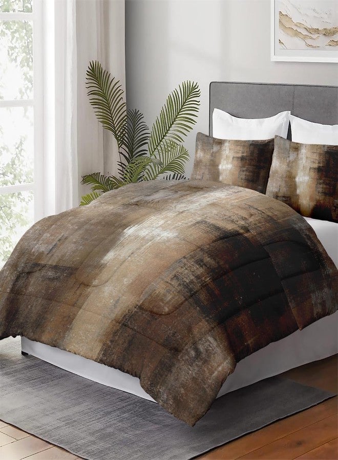 WeCozy Queen Size Comforter Set with 2 Pillowcases, Brown Grey Painting 3 Pcs Bedding for Kids and Adults, Beige Contemporary Soft Comforter Set for Bedroom Bed Decor - Image 4
