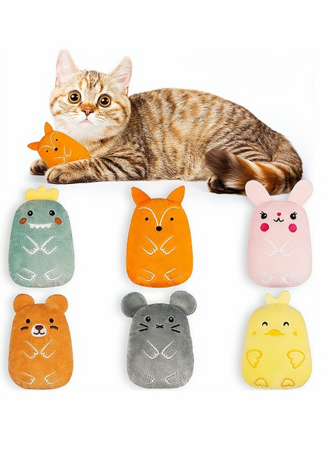 Catnip Toys, Cat Chew Toy, Interactive Toy with Cute Cat, Kitten Toys for Indoor Cats with Rattle Sound, Cat Plush Pillow Toy for Kitty Teething Chew Kick Gift, 6 Pcs