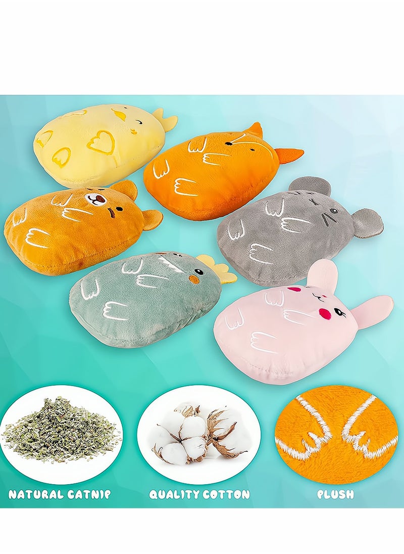 Excefore - Catnip Toys, Cat Chew Toy, Interactive Toy with Cute Cat, Kitten Toys for Indoor Cats with Rattle Sound, Cat Plush Pillow Toy for Kitty Teething Chew Kick Gift, 6 Pcs - Image 1