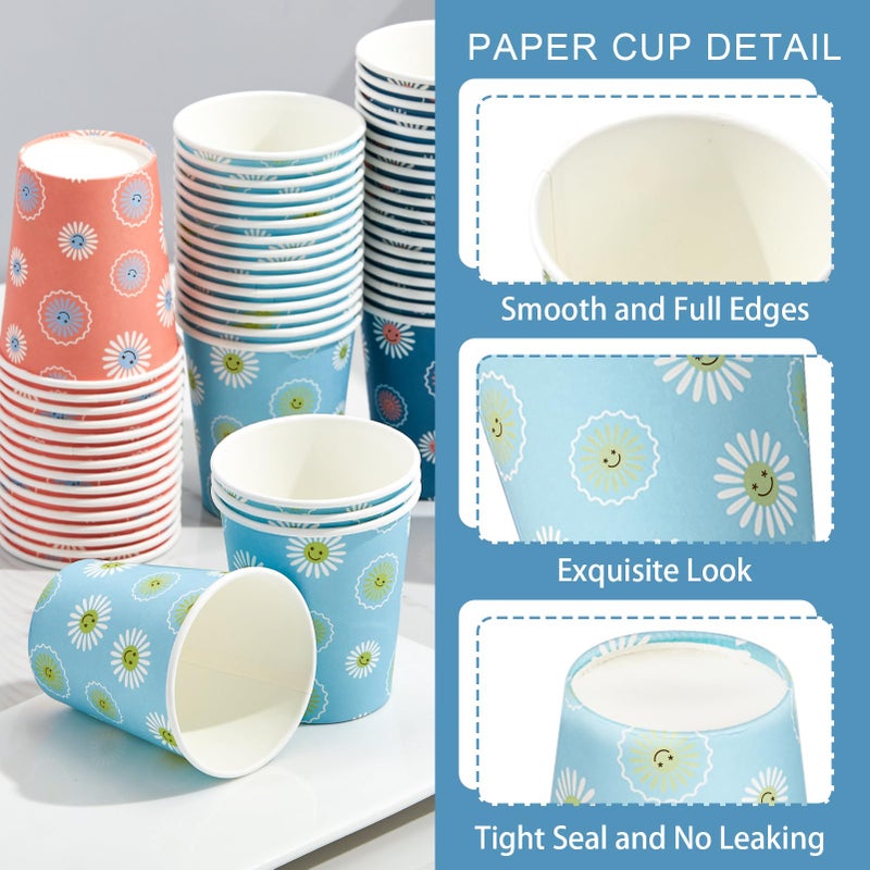 SIUQ 300 Pack 3 oz Paper Cups  Disposable Bathroom Cups  Small Mouthwash Cup  Hot/Cold Beverage Drinking Cups  Mini Paper Cups for Bathroom  Birthday Party  Travel  Events  Picnic  BBQ (Daisy) - Image 3