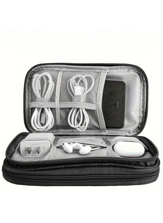 Black Double Layer Electronics Organizer Bag Portable Charger Cable Storage Case - Image 3