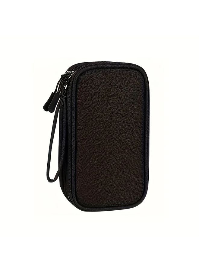 Black Double Layer Electronics Organizer Bag Portable Charger Cable Storage Case - Image 1