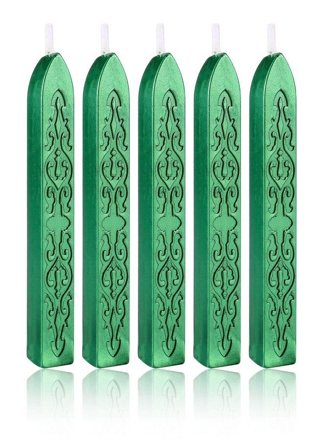 Yoption Metallic Green Sealing Wax Sticks, 5 Pcs Totem Fire Manuscript Wax Seal Sticks with Wicks for Wax Seal Stamp (Metallic Green) - Image 1