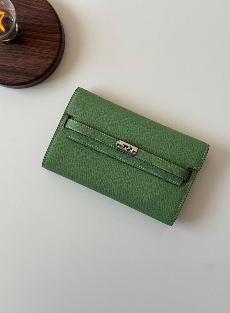 Premium Leather Long Wallet Green 