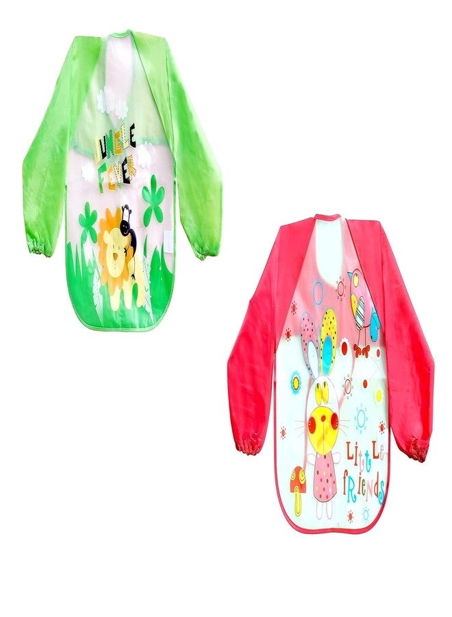 Lappu Full Sleeves Washable Waterproof Bib/Apron with Pocket & Tying Robe| Cute Prints| Quick Dry PVC Baby Bibs for Newborns/Infants/Toddlers/Babies (0-36months) (Plsatic Red green) - Image 1