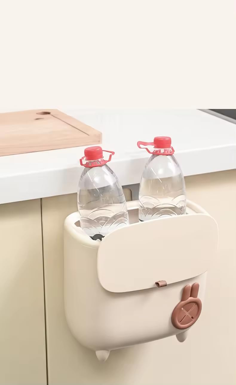 PIKFOS PIKFOS Kitchen WallMounted Garbage Bin With Lid Cabinet Door Hanging Garbage Bin for Home Office Waste Bin with Handle 3 in 1 Plastic Cute Cartoon Style Tissue Box  - Image 1