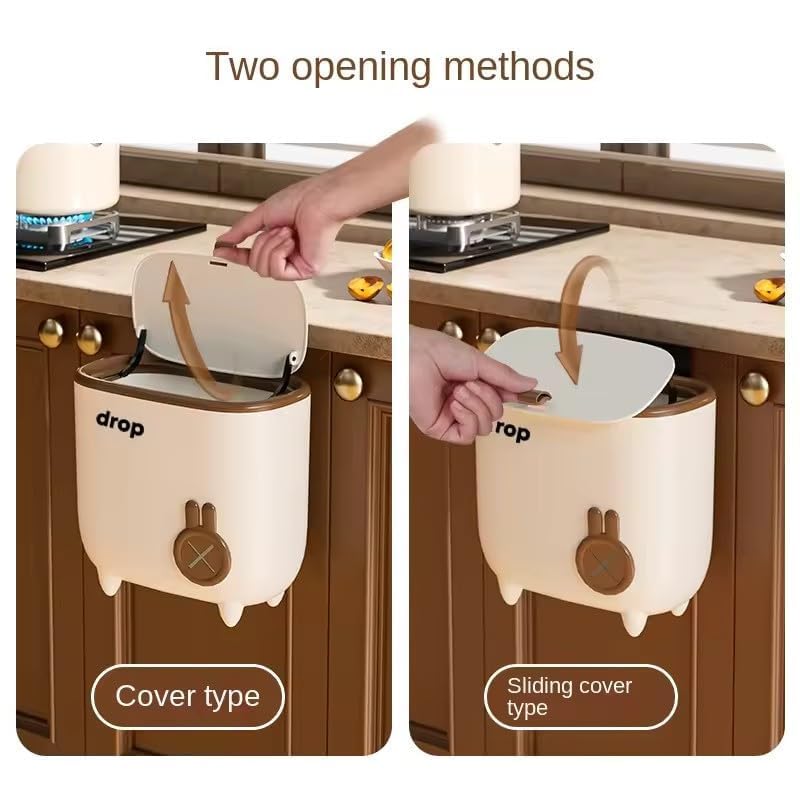 PIKFOS PIKFOS Kitchen WallMounted Garbage Bin With Lid Cabinet Door Hanging Garbage Bin for Home Office Waste Bin with Handle 3 in 1 Plastic Cute Cartoon Style Tissue Box  - Image 4