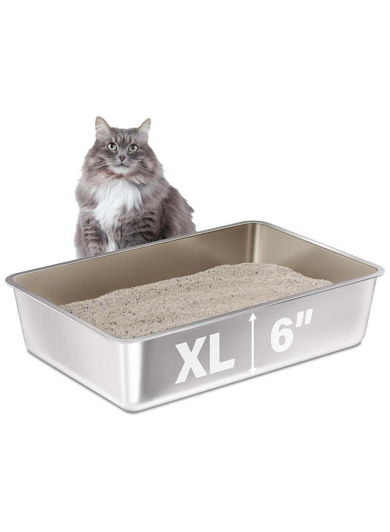 Neox Cat Litter Box, 60*40*15cm Deep Stainless Steel Cat Litter Box Extra Large, XL Metal Litterbox for Big Cats with High Sides, Non Stick Surface, Easy to Clean - Image 1