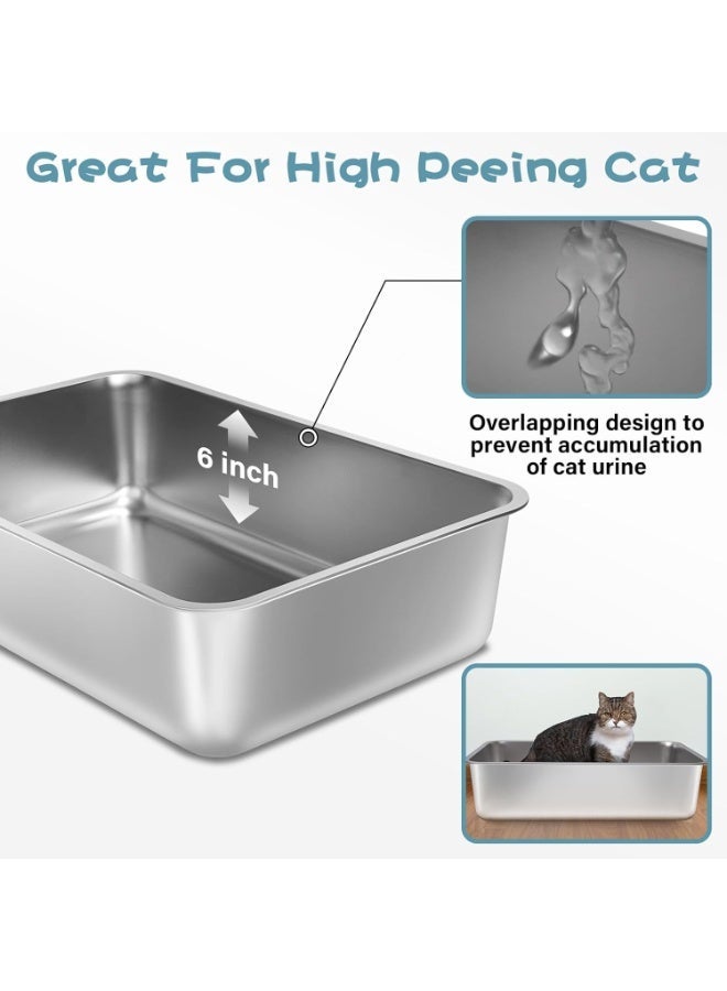 Neox Cat Litter Box, 60*40*15cm Deep Stainless Steel Cat Litter Box Extra Large, XL Metal Litterbox for Big Cats with High Sides, Non Stick Surface, Easy to Clean - Image 5