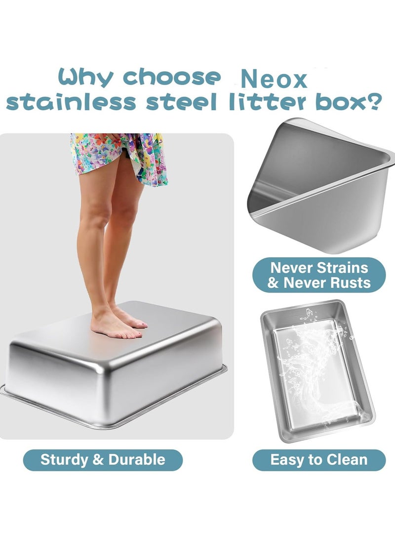 Neox Cat Litter Box, 60*40*15cm Deep Stainless Steel Cat Litter Box Extra Large, XL Metal Litterbox for Big Cats with High Sides, Non Stick Surface, Easy to Clean - Image 4
