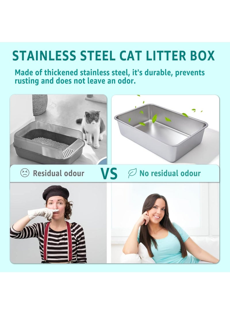 Neox Cat Litter Box, 60*40*15cm Deep Stainless Steel Cat Litter Box Extra Large, XL Metal Litterbox for Big Cats with High Sides, Non Stick Surface, Easy to Clean - Image 3