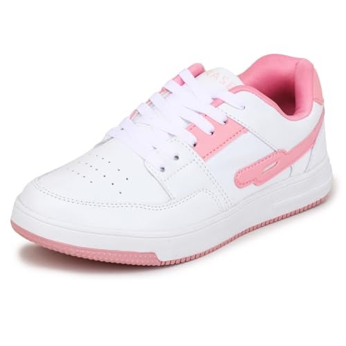 TRASE Casual Sneaker Shoes for Women | Soft Cushioned Insole | Sneakers for Woman | Lightweight | Comfortable | Stylish, Trendy Girls and Women Sneakers with Laces (White-Pink, 8 UK) - Image 1