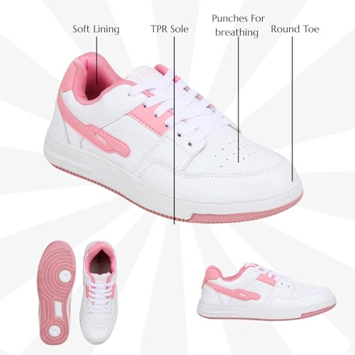 TRASE Casual Sneaker Shoes for Women | Soft Cushioned Insole | Sneakers for Woman | Lightweight | Comfortable | Stylish, Trendy Girls and Women Sneakers with Laces (White-Pink, 8 UK) - Image 2