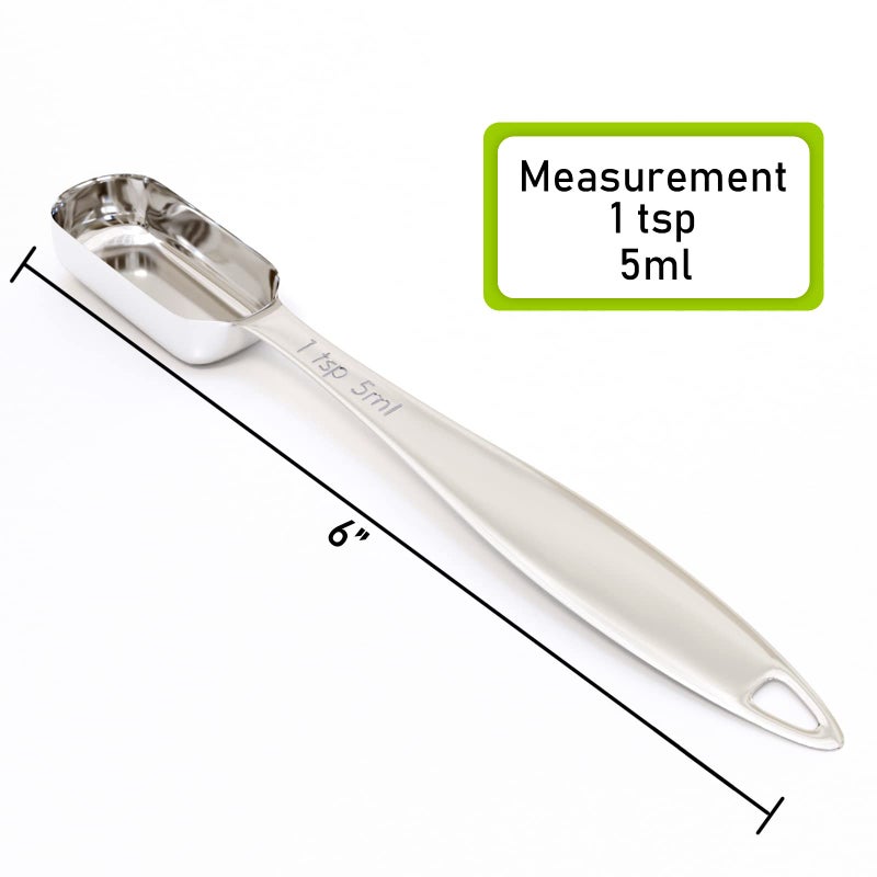 BERYLER بيريلر 1 قطعة 1 ملعقة صغيرة (1/3 ملعقة كبيرة 5 مل) ملعقة قياس فردية من الفولاذ المقاوم للصدأ مقبض طويل قياس ملعقة كبيرة فقط - Image 2