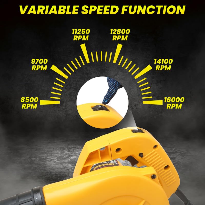 TOMAHAWK® Electric Blower – Professional Air Blower – 16500rpm 600W Air Blower Machine (Yellow, 1.8m Cord - Variable Speed - Copper Armature) - Image 5