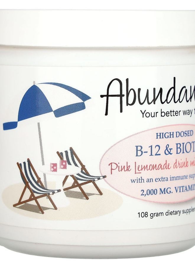 Sufficient-C Abundant-B High Dosed B-12 & Biotin Drink Mix Pink Lemonade 108 g  - Image 2