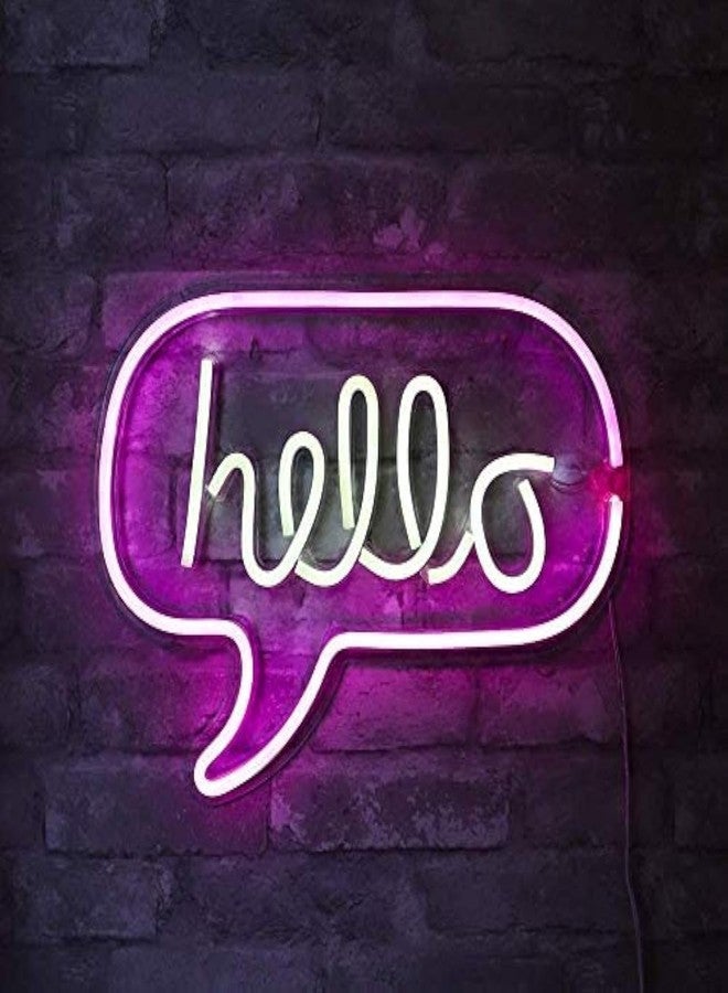 XERGY Neon LED Hello Word Bubble Wall Sign for Cool Light Powered by USB Wire (White and Pink, 17 x 12 Inch) - Image 1