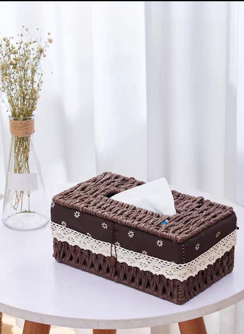 FFD Rattan Woven Tissue Box Rectangular Tissue Box with Cover, Vintage Napkin Pumping Paper Case,Facial Tissues Box Tissue Box - Image 1
